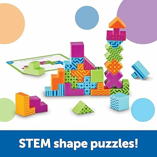 Colorful STEM shape puzzles with geometric blocks and card